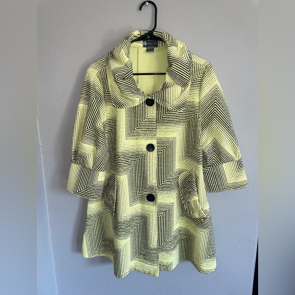 Bright Yellow black button Jacket Woman's sz Large